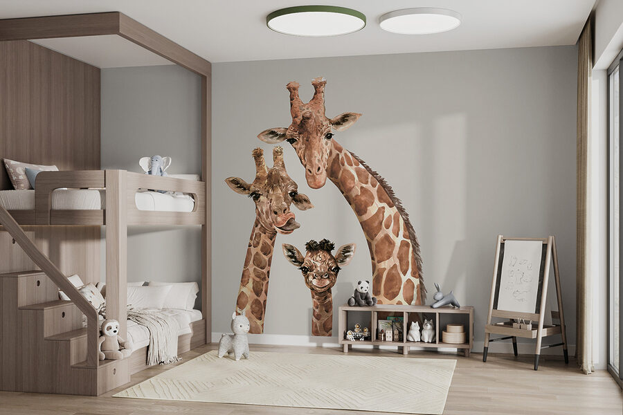Um grupo de girafas com as cabeças juntas
