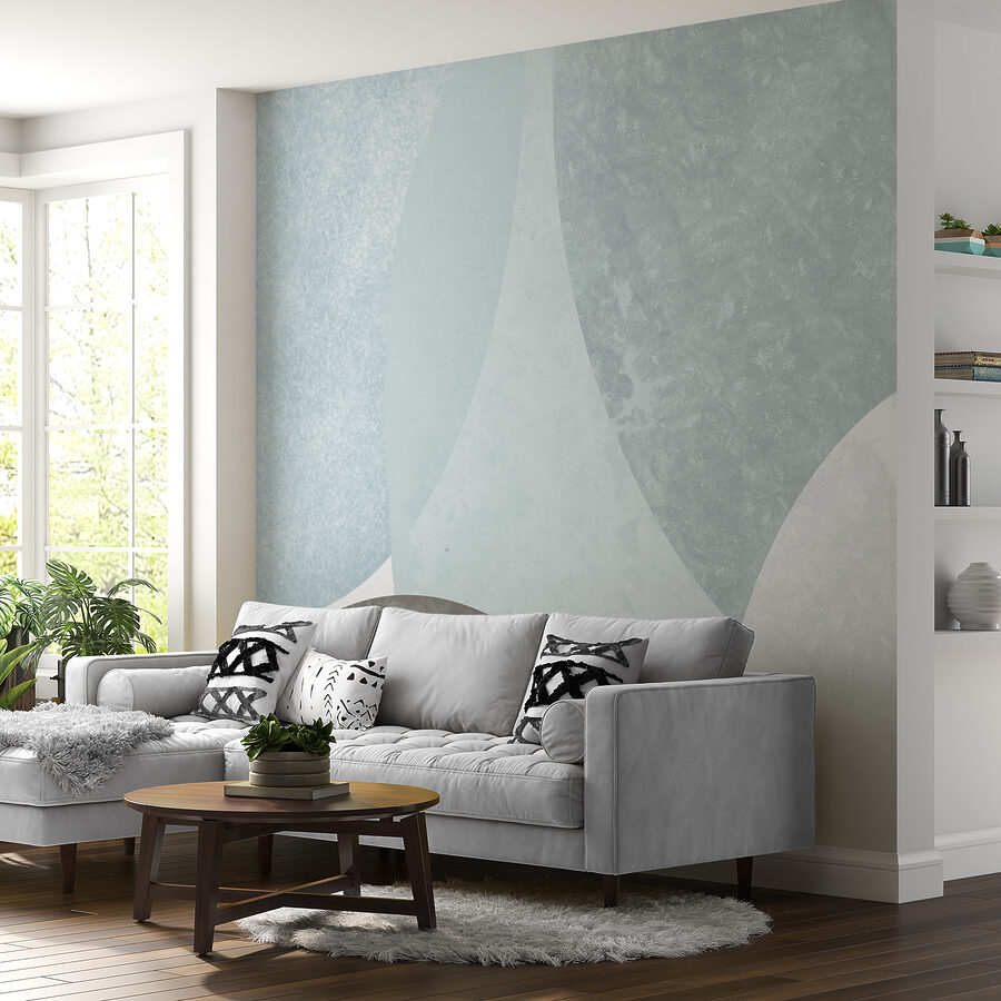 Formas abstractas em cores suaves.