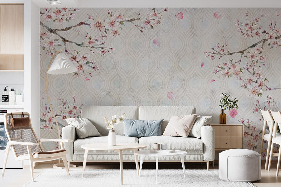 Padrão floral branco e cor-de-rosa