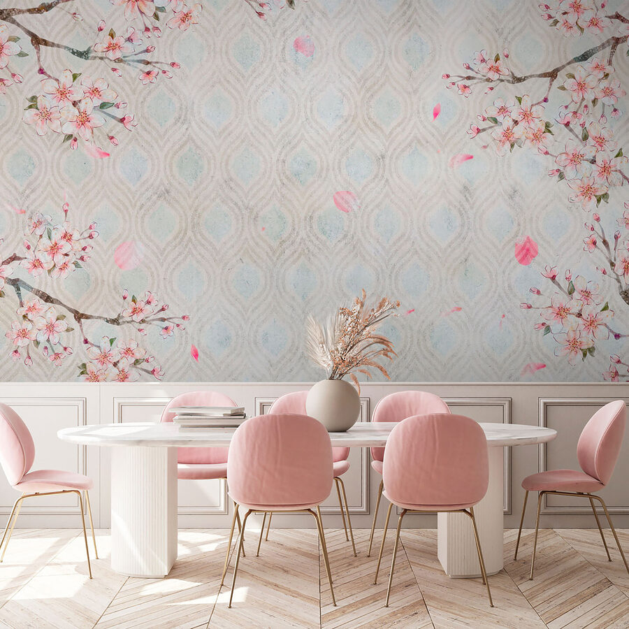 Padrão floral branco e cor-de-rosa