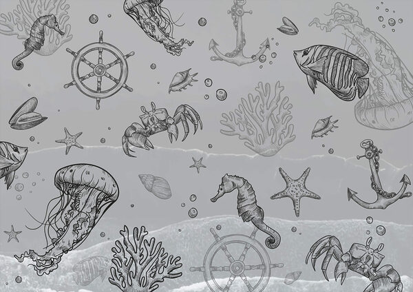 Fundo cinzento com criaturas marinhas t00004p 600x424 - Fundo cinzento com criaturas marinhas - tegory