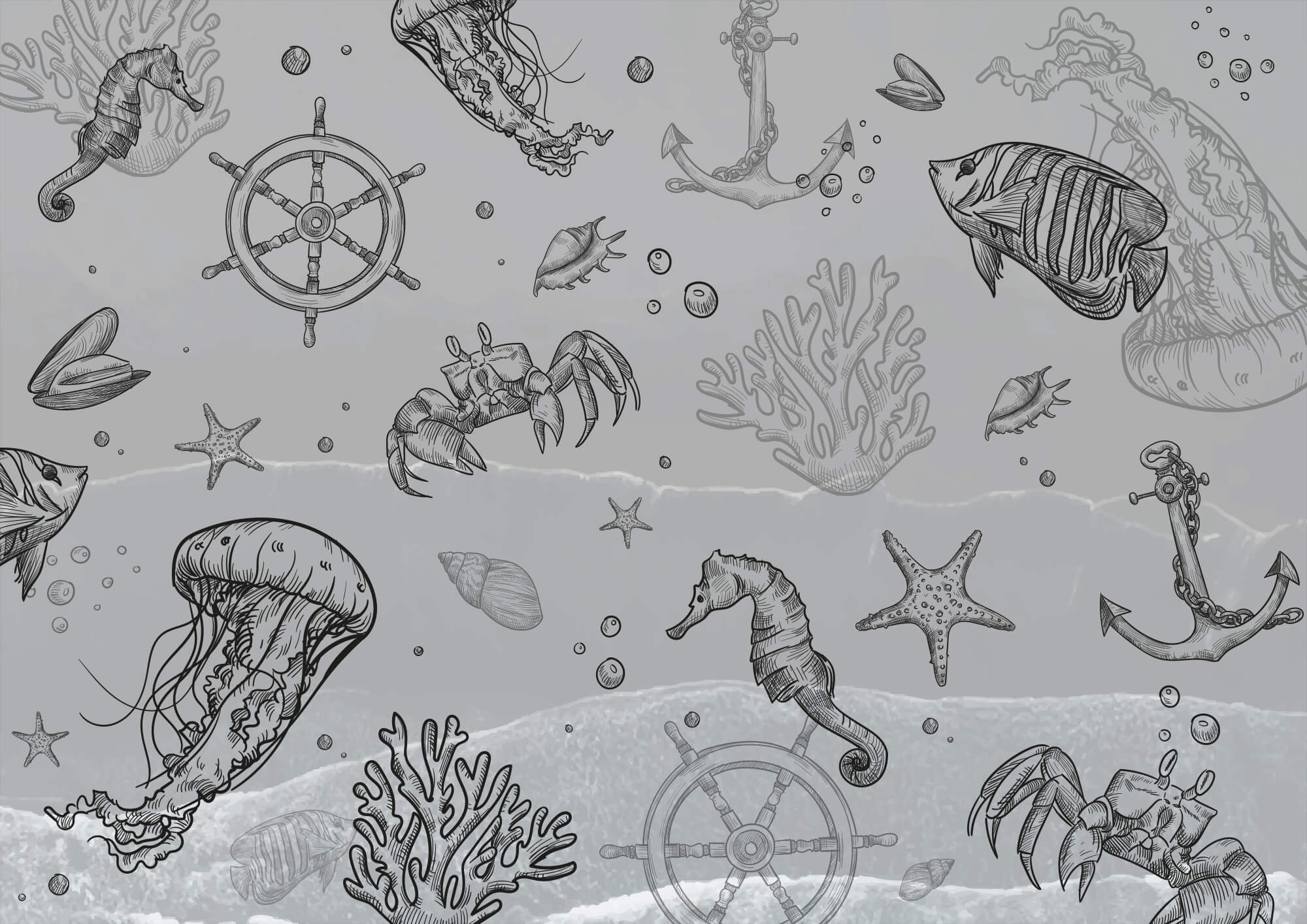 Fundo cinzento com criaturas marinhas t00004p - Fundo cinzento com criaturas marinhas - tegory