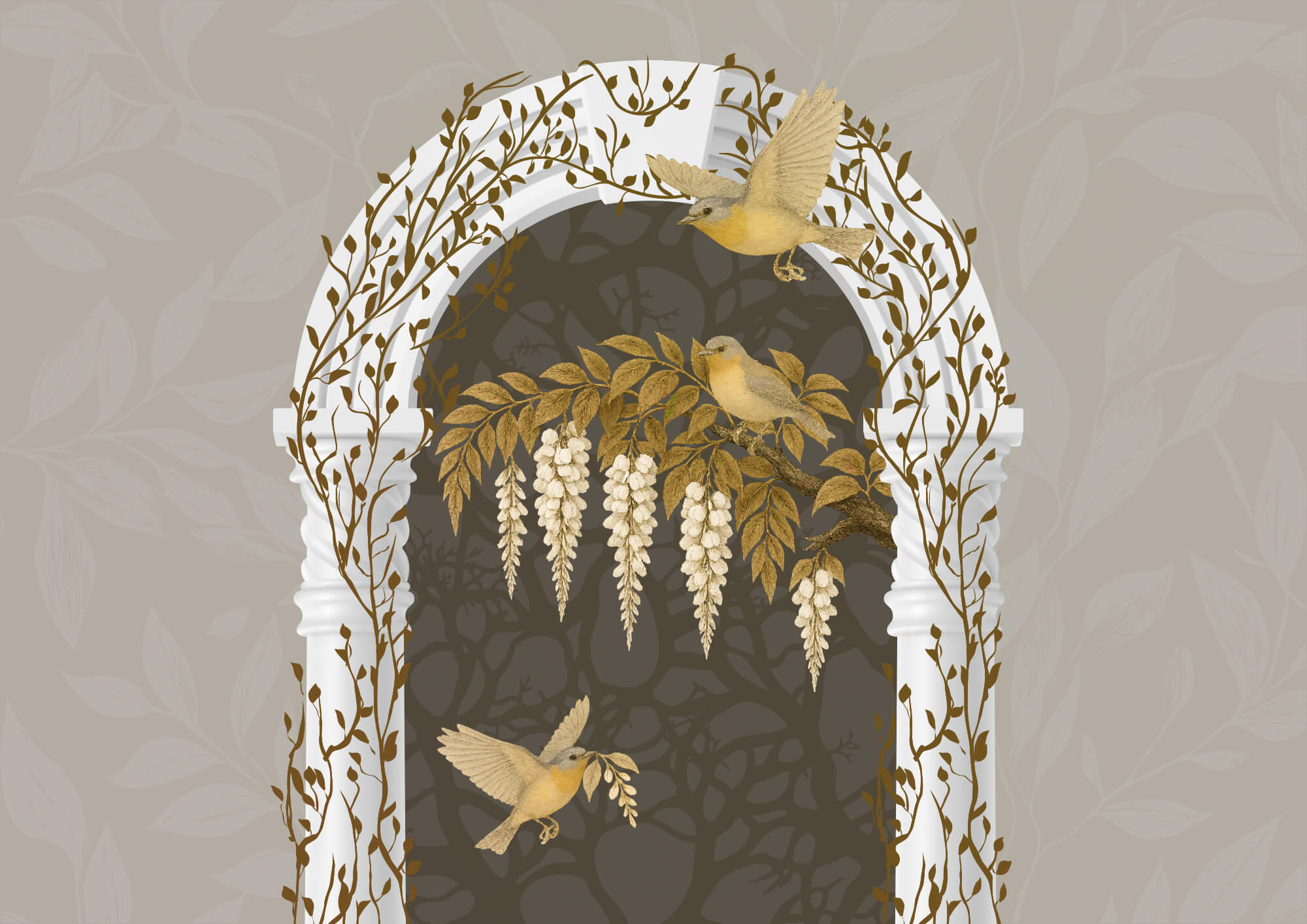 Arco branco com pássaros a voar sobre ele t00005p - Arco branco com pássaros a voar sobre ele - tegory