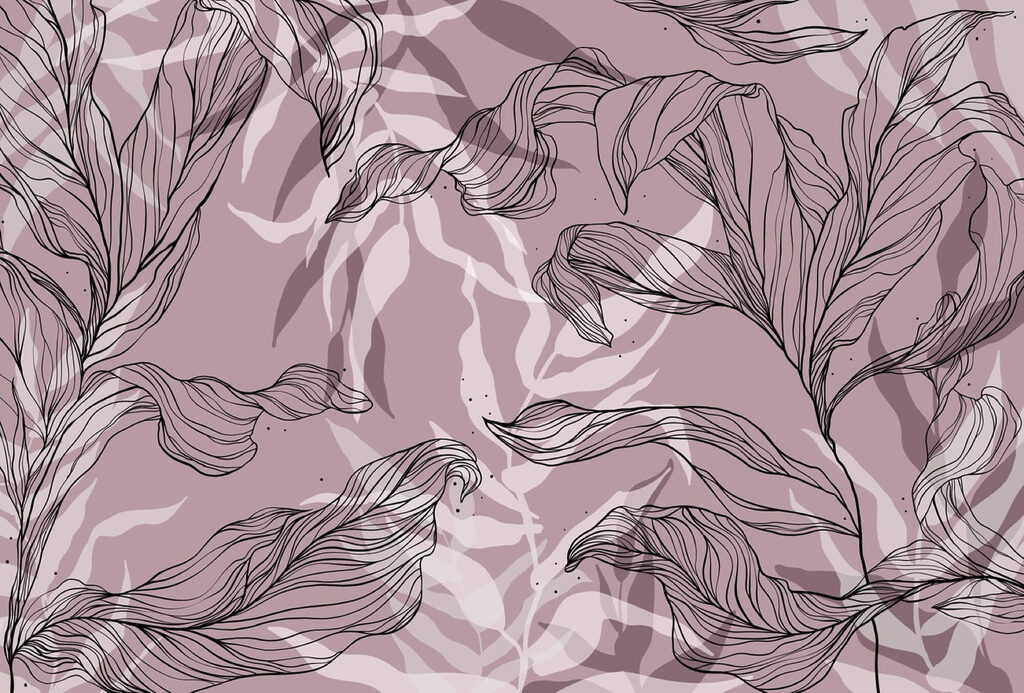 Desenho de folhas sobre um fundo cor-de-rosa Desenho de folhas sobre um fundo cor-de-rosa