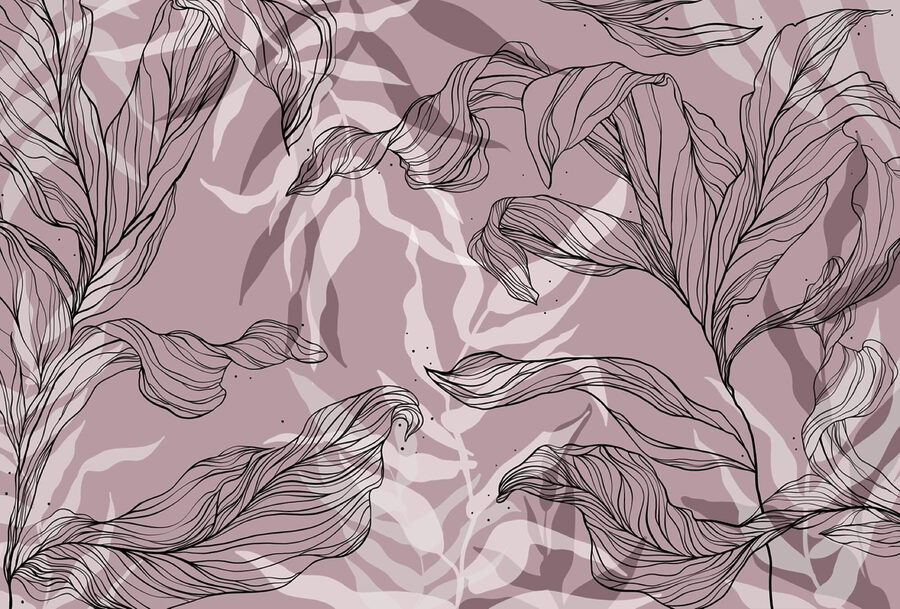 Desenho de folhas sobre um fundo cor-de-rosa Desenho de folhas sobre um fundo cor-de-rosa