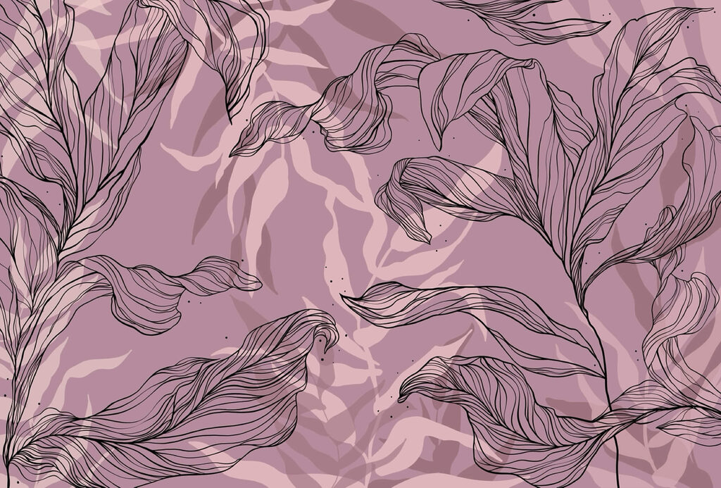 Desenho de folhas sobre um fundo púrpura Desenho de folhas sobre um fundo púrpura
