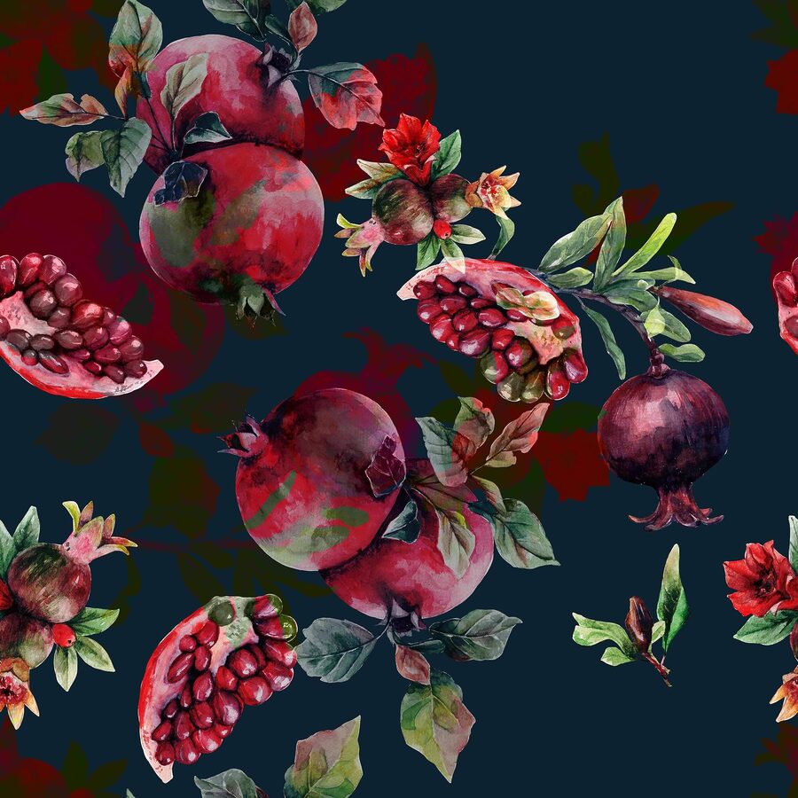 Padrão de romãs e flores