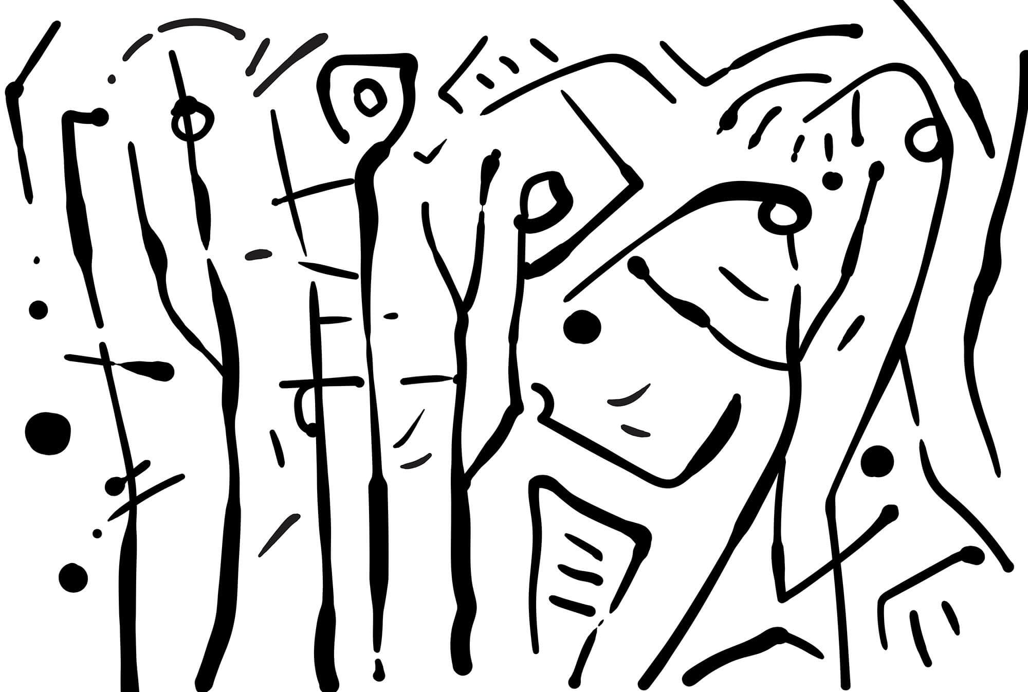 Desenho a preto e branco de um grupo de pessoas t00016p - Desenho a preto e branco de um grupo de pessoas - tegory
