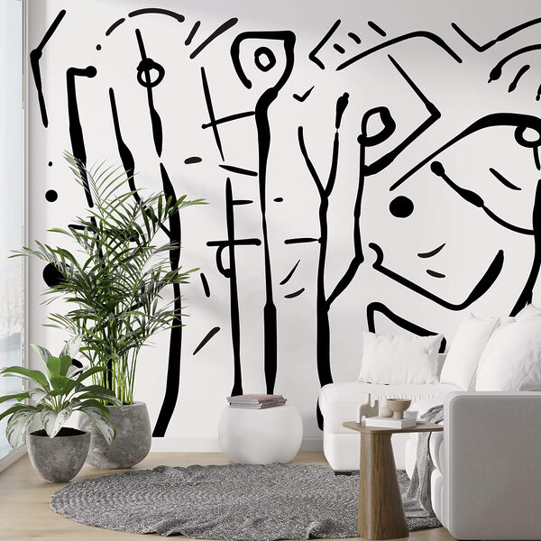 Desenho a preto e branco de um grupo de pessoas Desenho a preto e branco de um grupo de pessoas