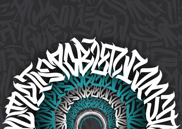 Graffiti branco e azul sobre um fundo preto Graffiti branco e azul sobre um fundo preto