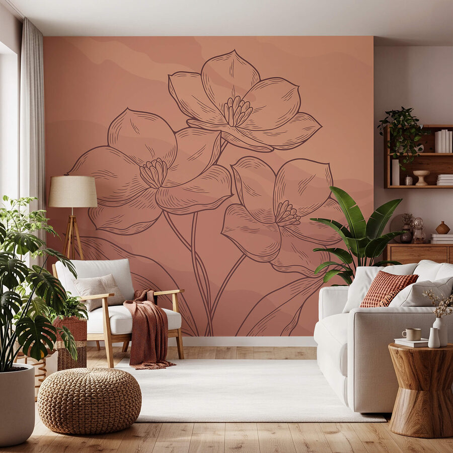 Desenho de flores sobre um fundo cor-de-rosa