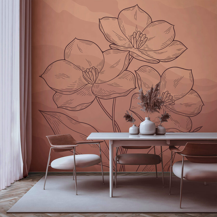 Desenho de flores sobre um fundo cor-de-rosa