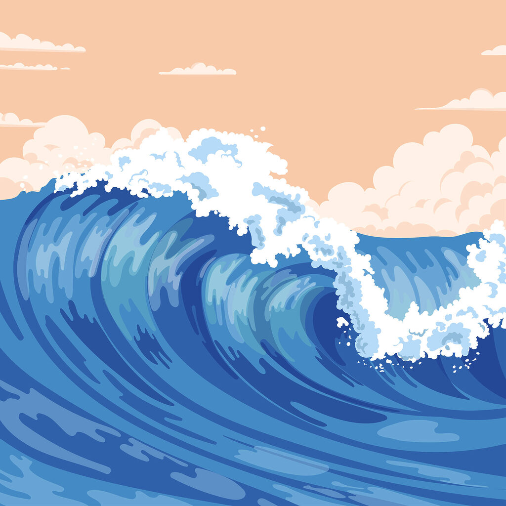 Onda grande com ondas espumosas Onda grande com ondas espumosas