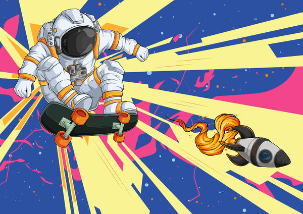 Um astronauta a andar de skate Um astronauta a andar de skate