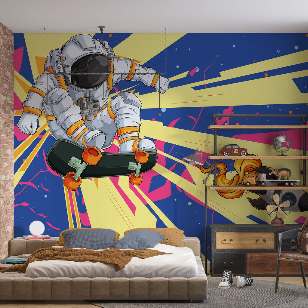 Um astronauta a andar de skate Um astronauta a andar de skate