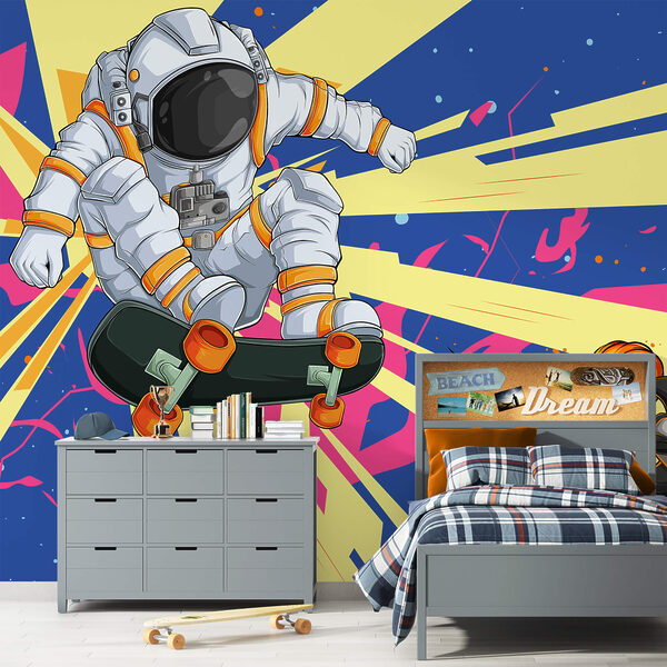 Um astronauta a andar de skate Um astronauta a andar de skate