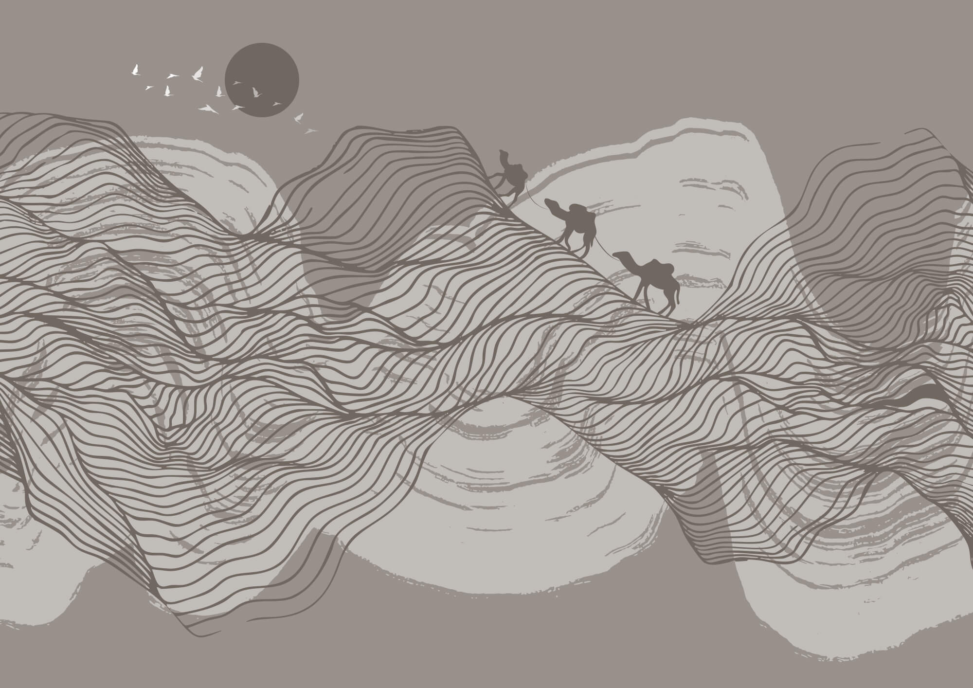 Drawing of a desert landscape