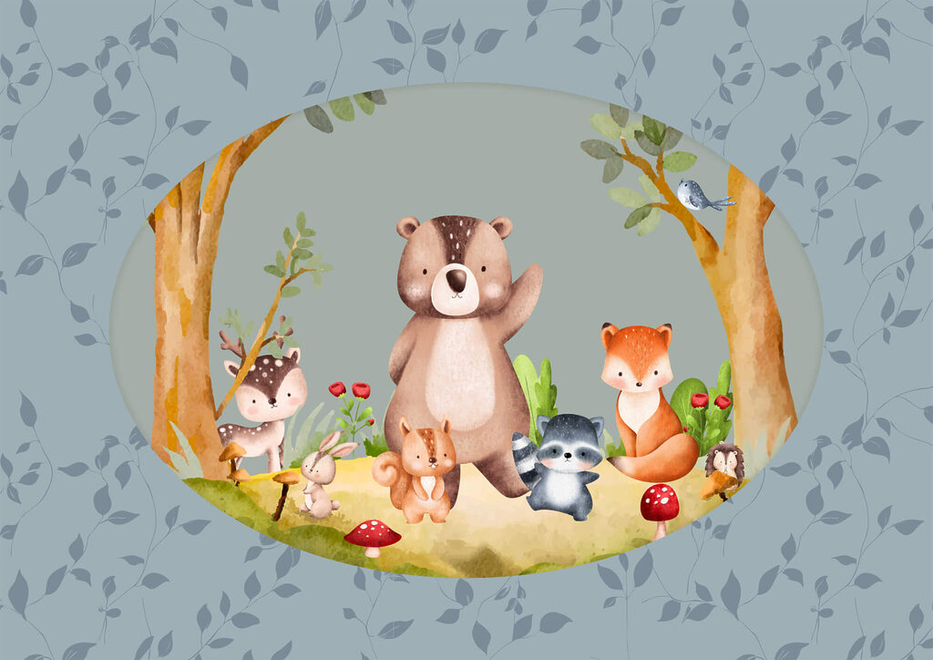 Cartoon of animals in a forest Cartoon of animals in a forest
