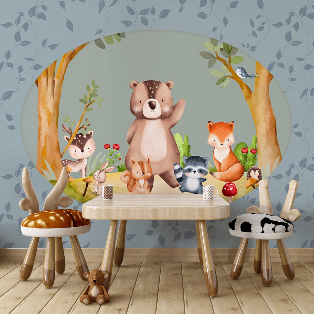 Desenho animado de animais numa floresta Desenho animado de animais numa floresta