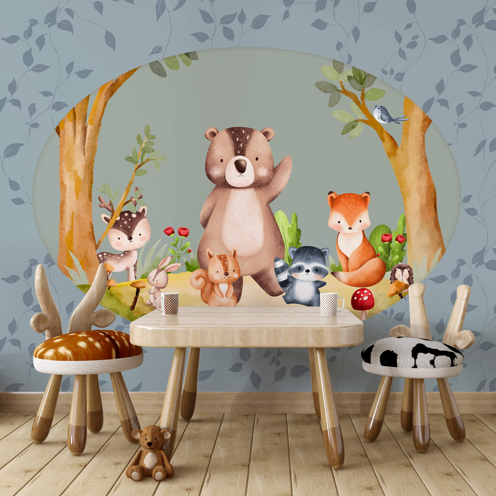 Desenho animado de animais numa floresta Desenho animado de animais numa floresta