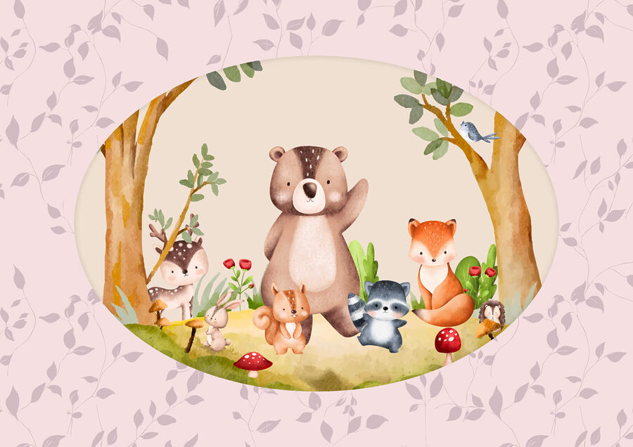 Papel de parede Desenho animado de animais numa floresta - Image 4