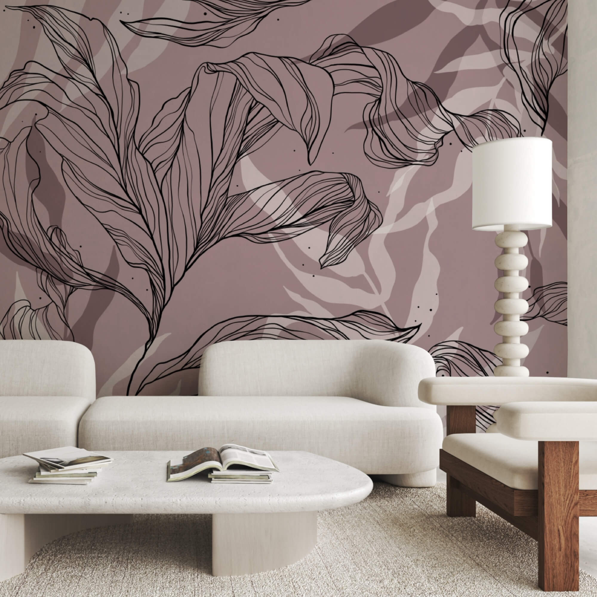 Desenho de folhas sobre um fundo cor-de-rosa