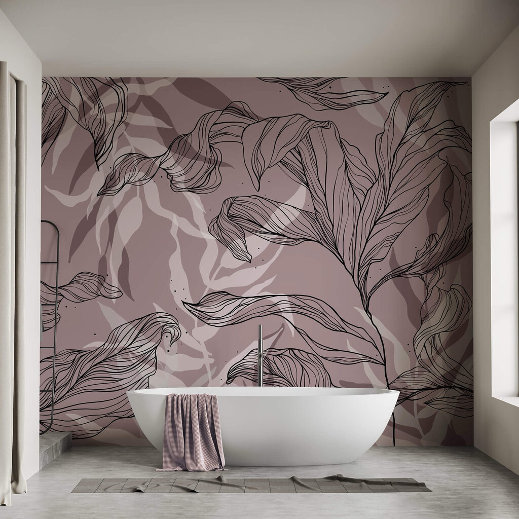 Desenho de folhas sobre um fundo cor-de-rosa