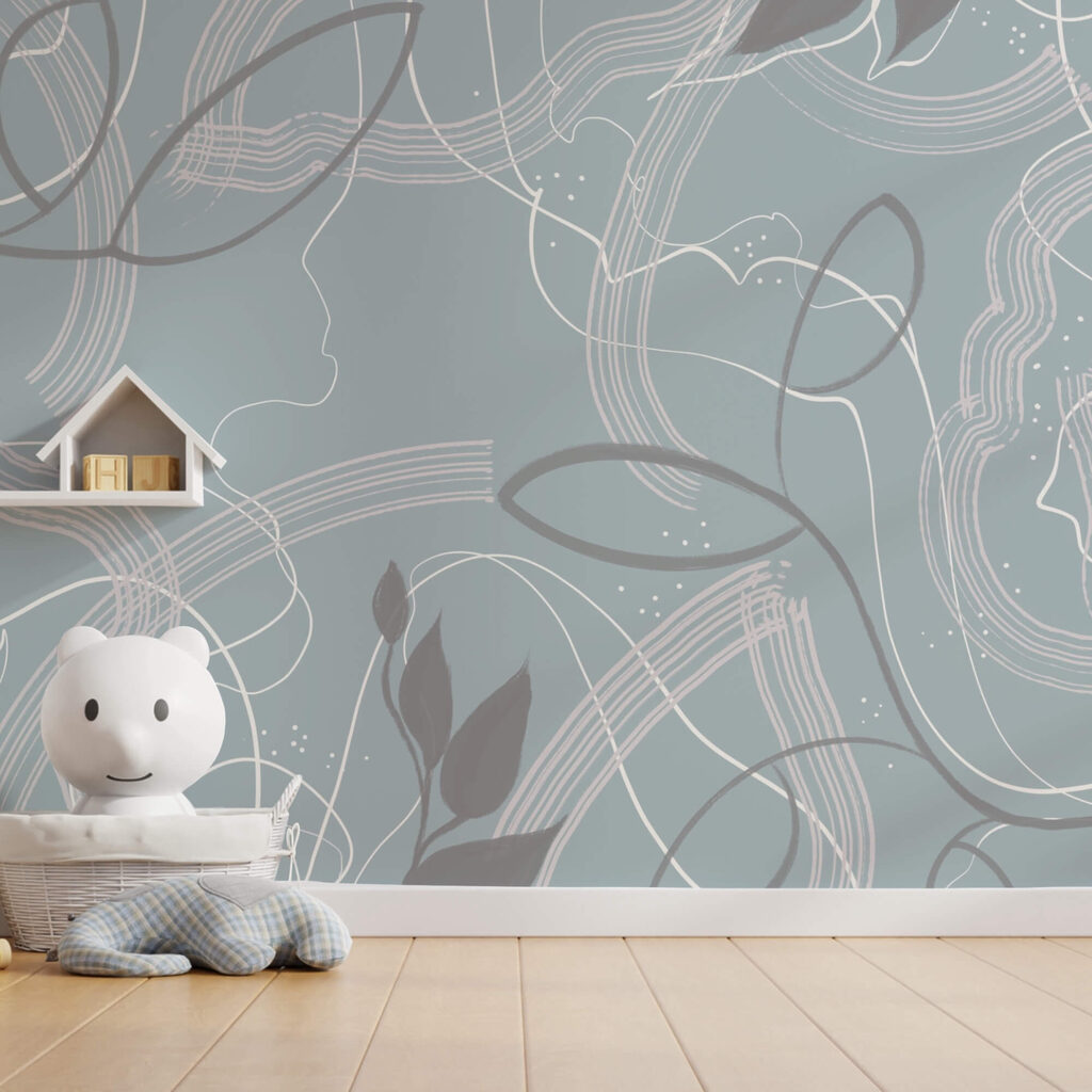 Fundo azul e branco com folhas e linhas Fundo azul e branco com folhas e linhas