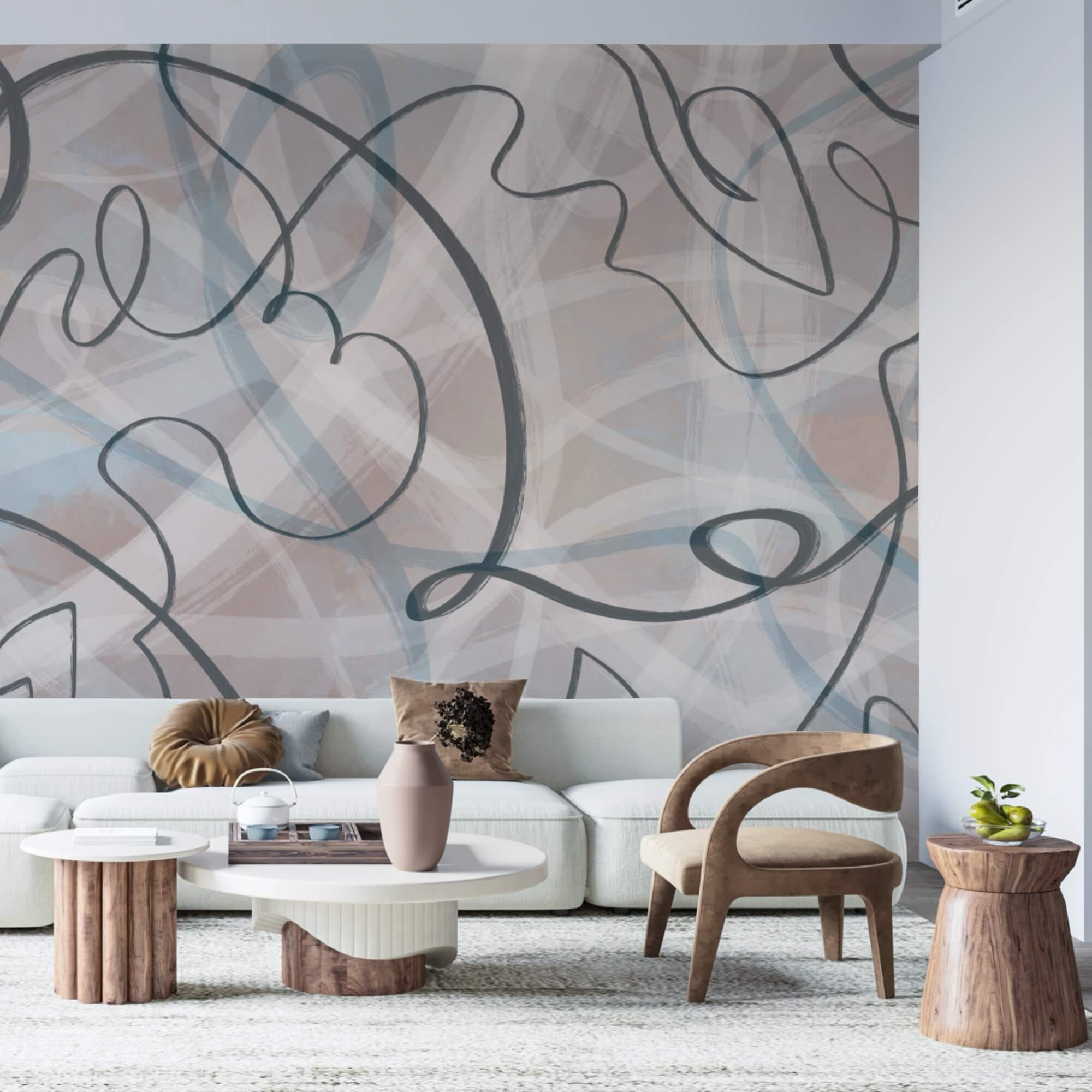 Linhas fluidas e tons suaves misturam-se