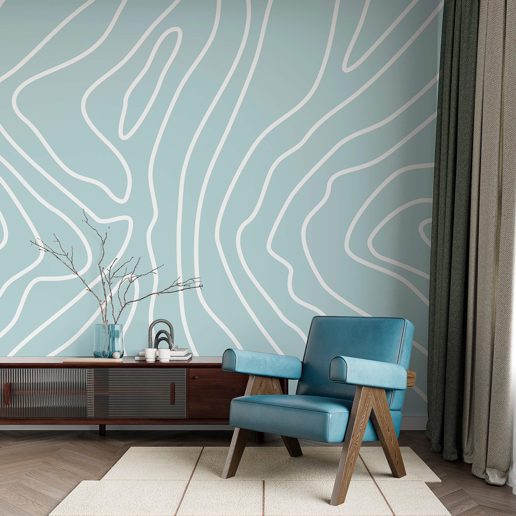 Linhas brancas sobre um fundo azul