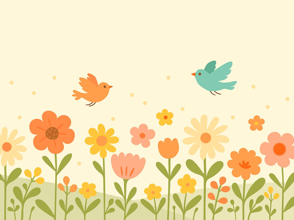 Pássaros a voar sobre flores Pássaros a voar sobre flores