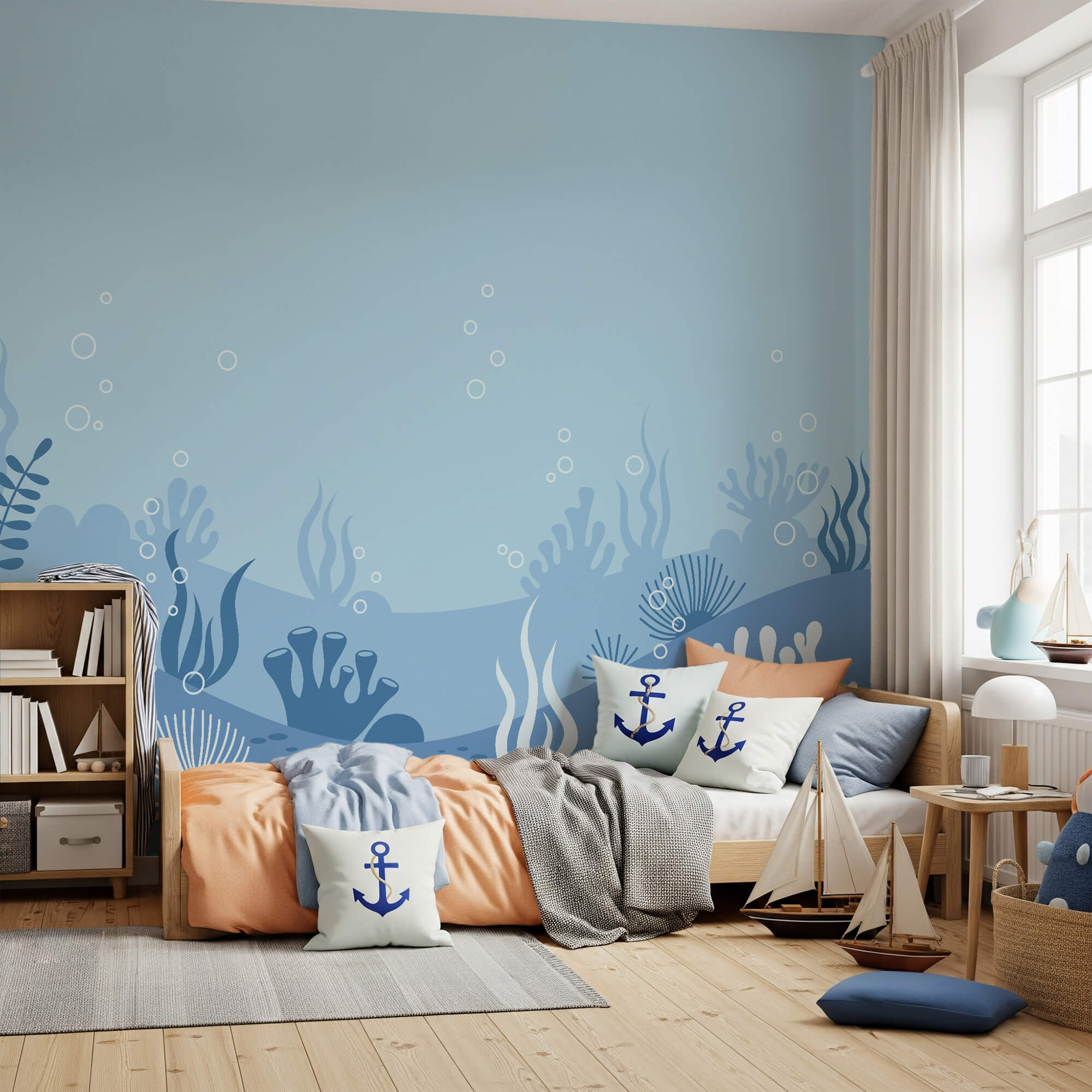 Cena subaquática azul e branca