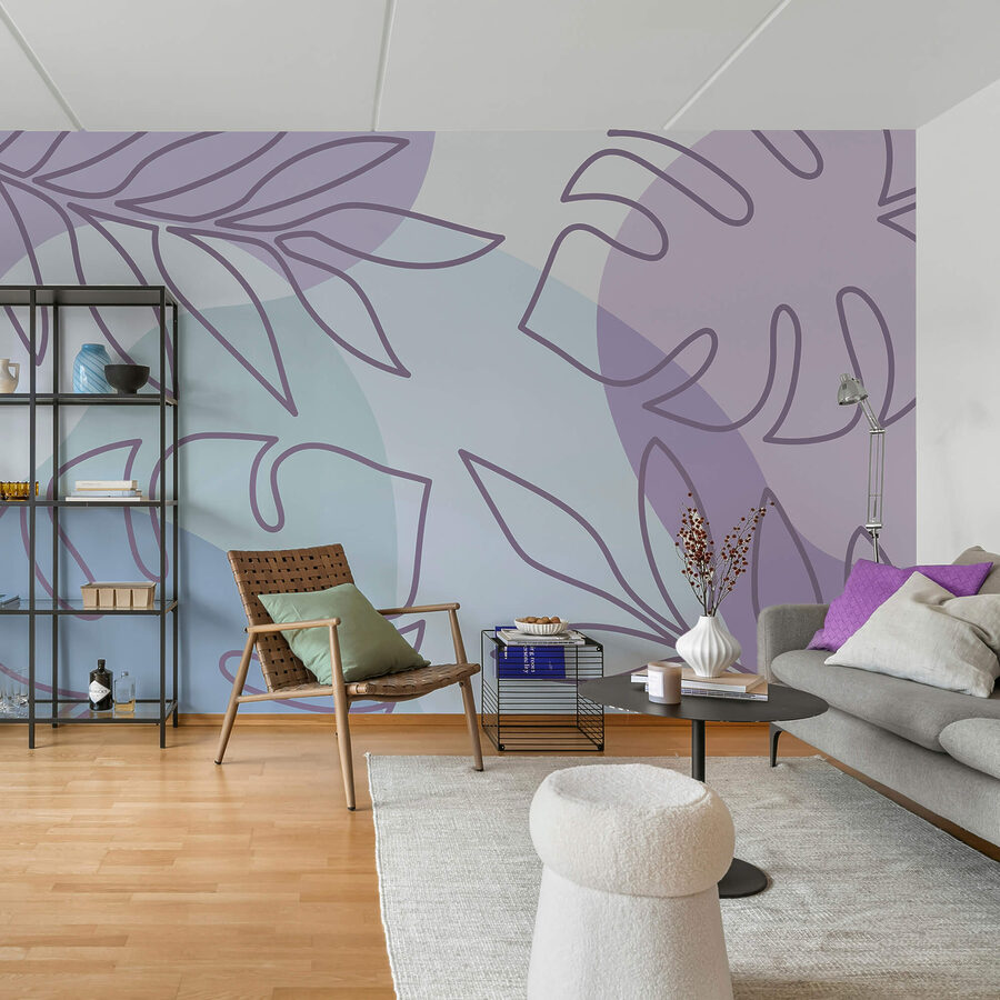 Padrão roxo e branco com folhas