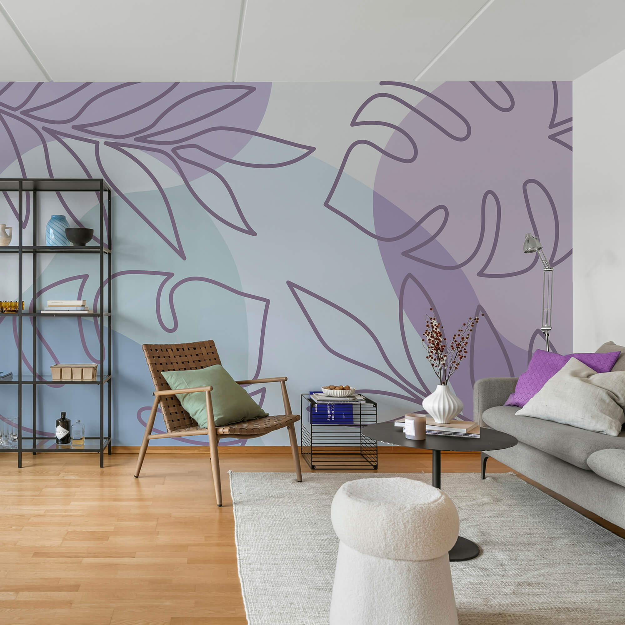 Padrão roxo e branco com folhas Padrão roxo e branco com folhas