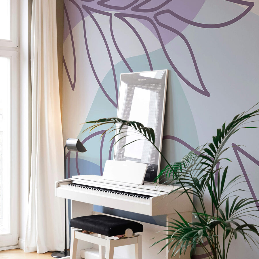 Padrão roxo e branco com folhas