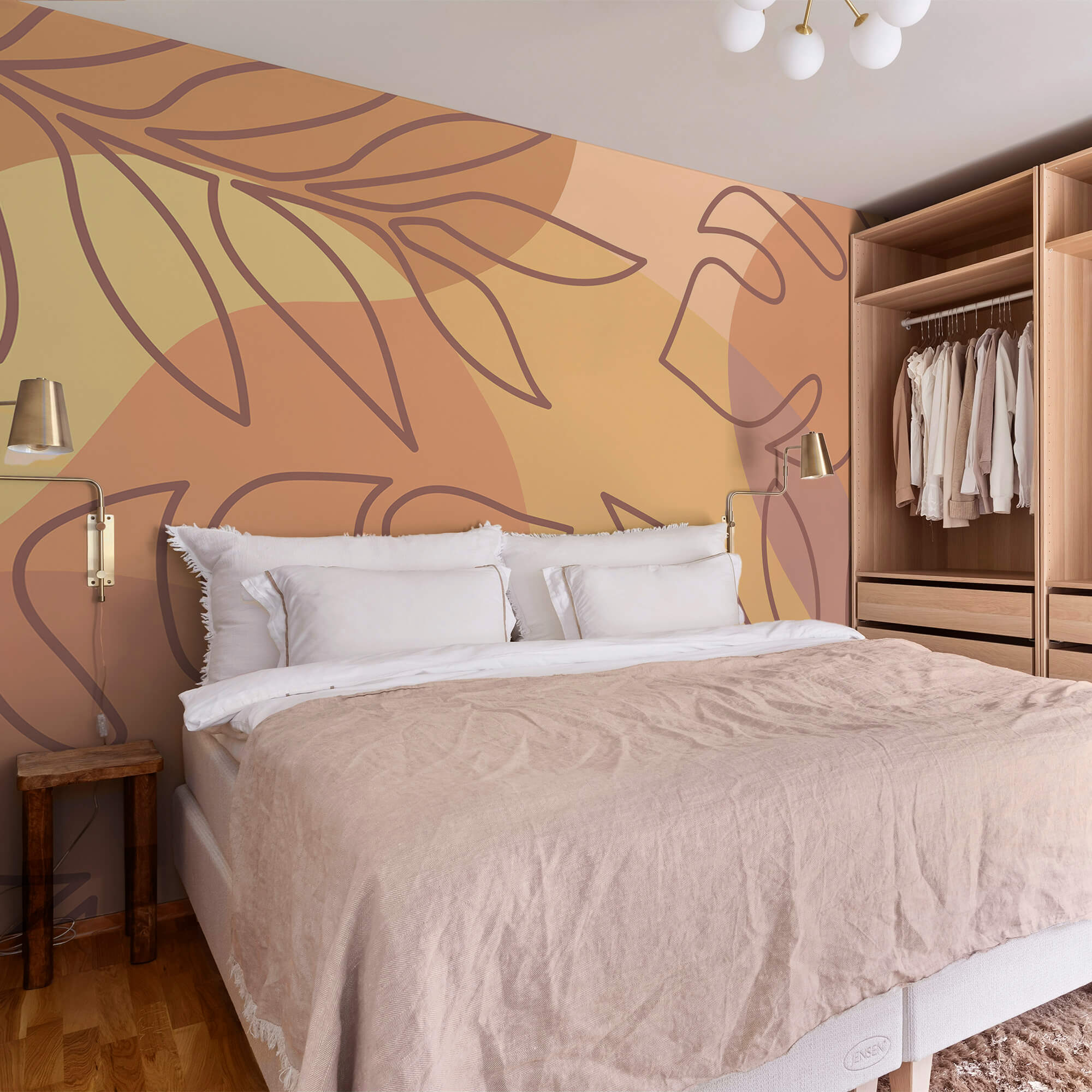 Padrão de folhas num fundo colorido