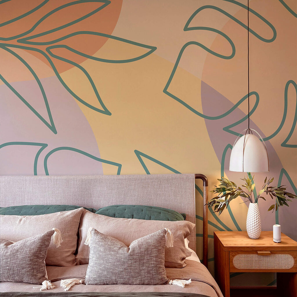 Padrão de folhas num fundo colorido