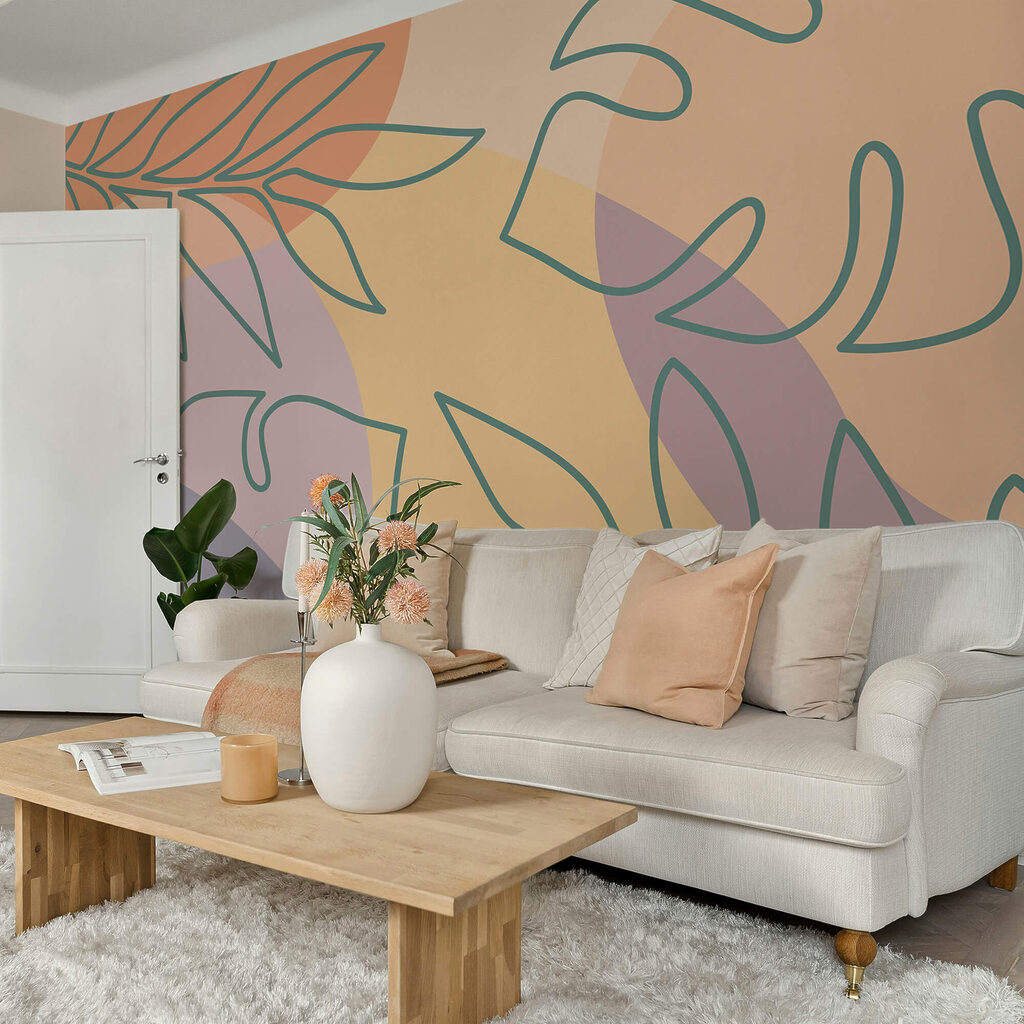 Padrão de folhas num fundo colorido