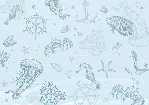 Fundo azul com criaturas marinhas Fundo azul com criaturas marinhas