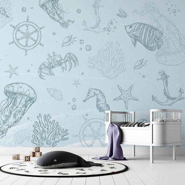 Fundo azul com criaturas marinhas Fundo azul com criaturas marinhas