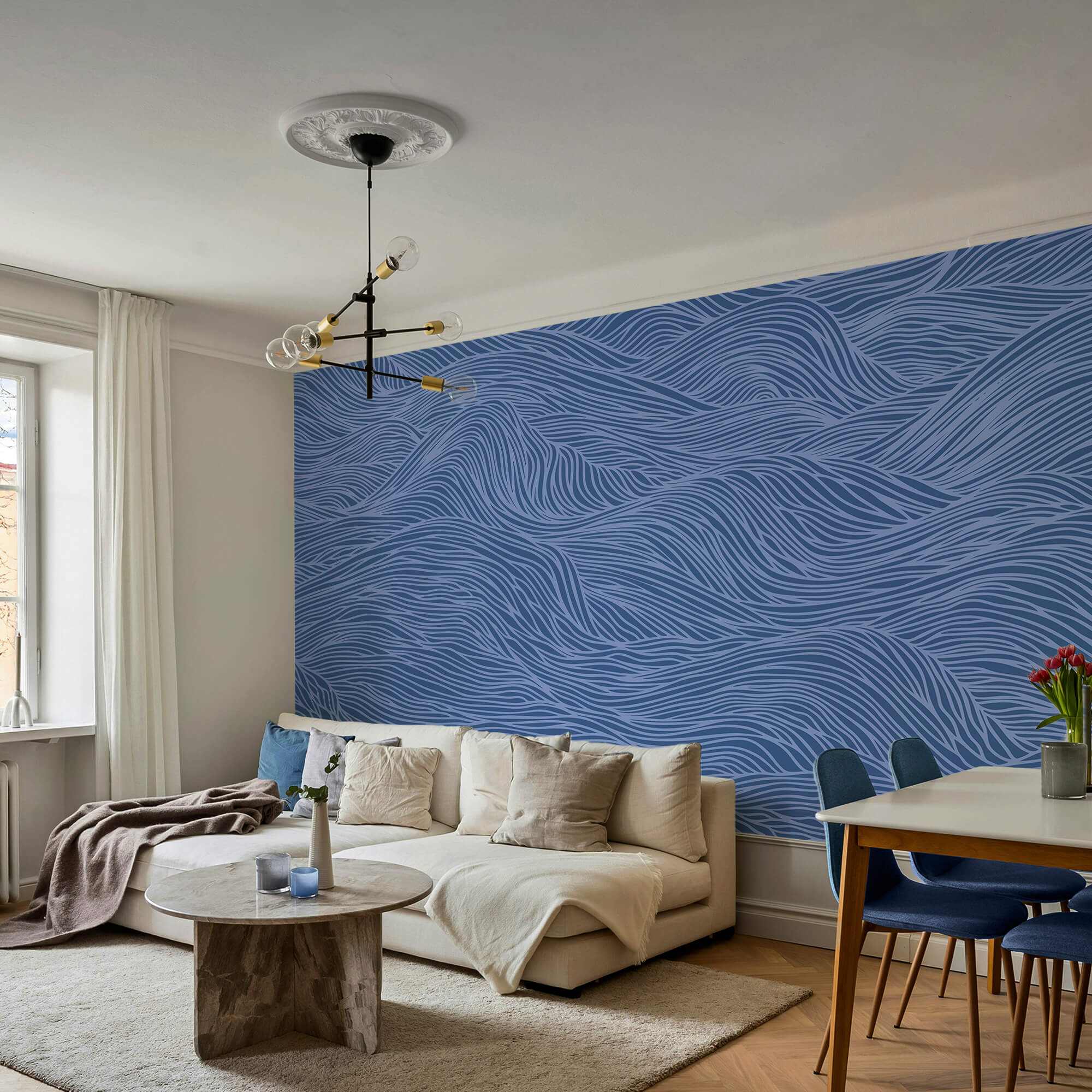 Padrão ondulado azul e branco