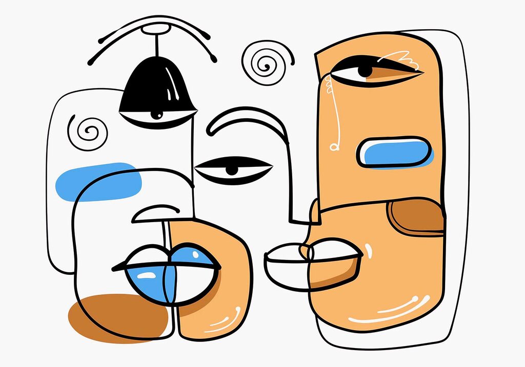 Grupo de rostos desenhados num fundo branco Grupo de rostos desenhados num fundo branco
