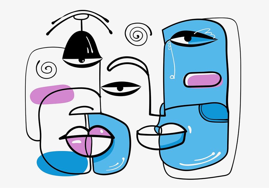 Papel de parede Grupo de rostos desenhados num fundo branco - Image 3
