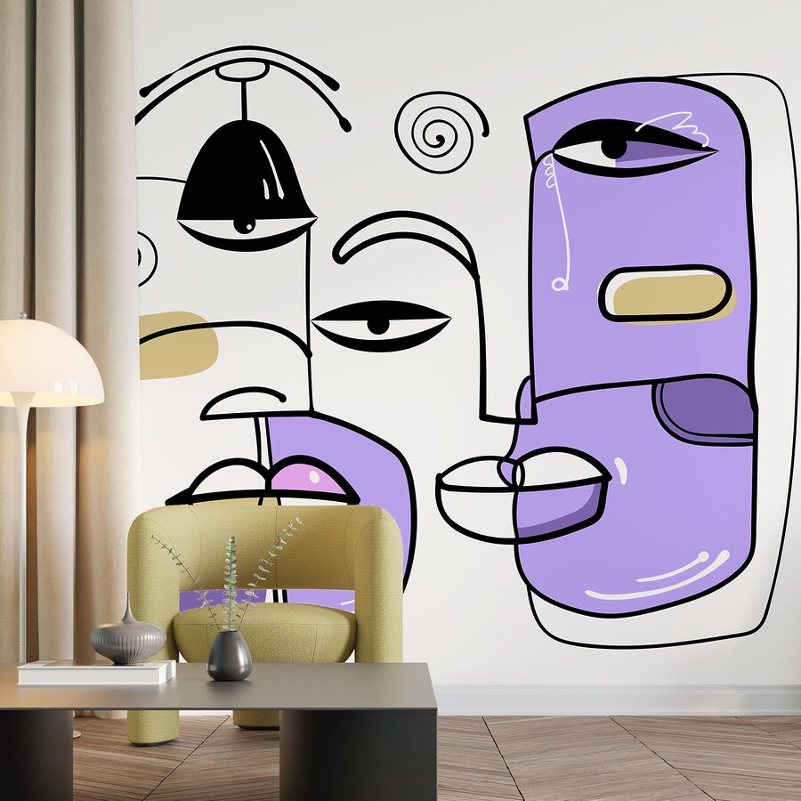 Papel de parede Grupo de rostos desenhados em cores diferentes