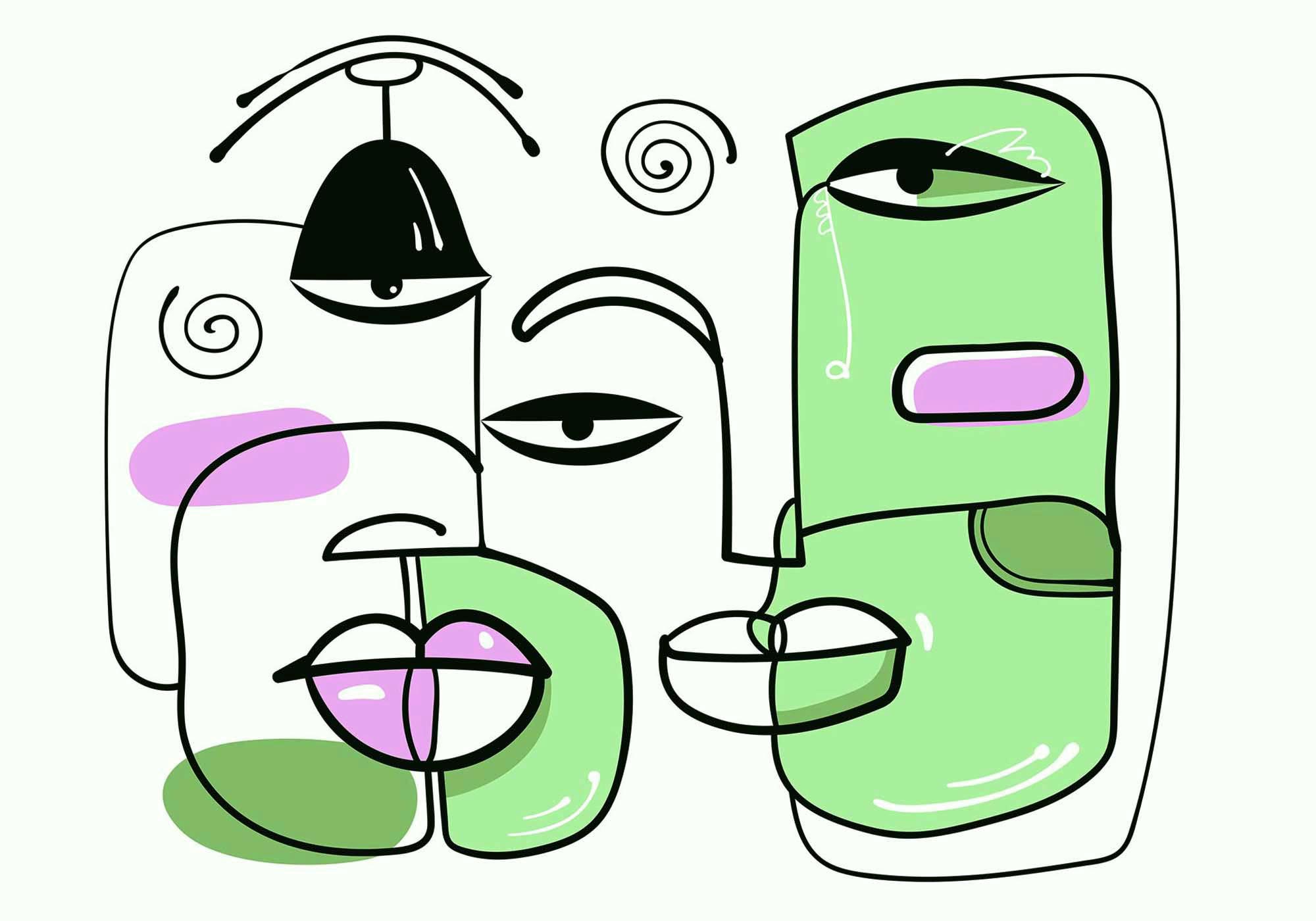 Drawing of faces and lips