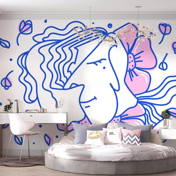 Wall murals Drawing of a woman with flowers Wall murals Drawing of a woman with flowers