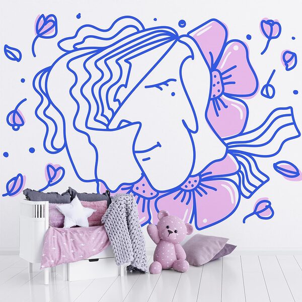 Wall murals Drawing of a woman with flowers Wall murals Drawing of a woman with flowers