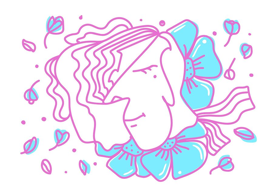 Desenho de uma mulher com flores