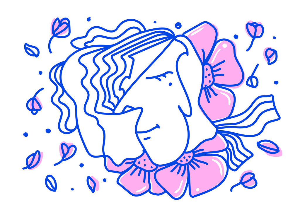 Wall murals Drawing of a woman with flowers Wall murals Drawing of a woman with flowers