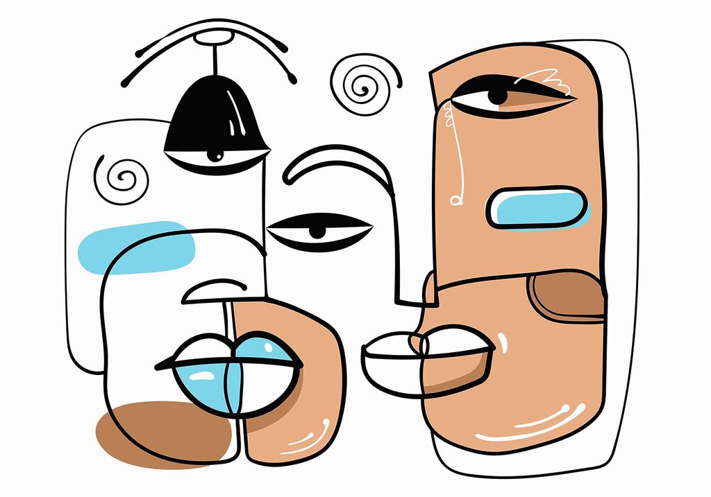Grupo de rostos desenhados num fundo branco Grupo de rostos desenhados num fundo branco